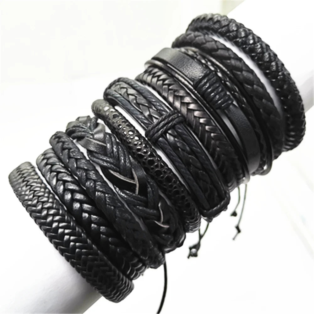 10 Pcs/set Black Wrap Woven New Fashion Handmade Men Bracelets