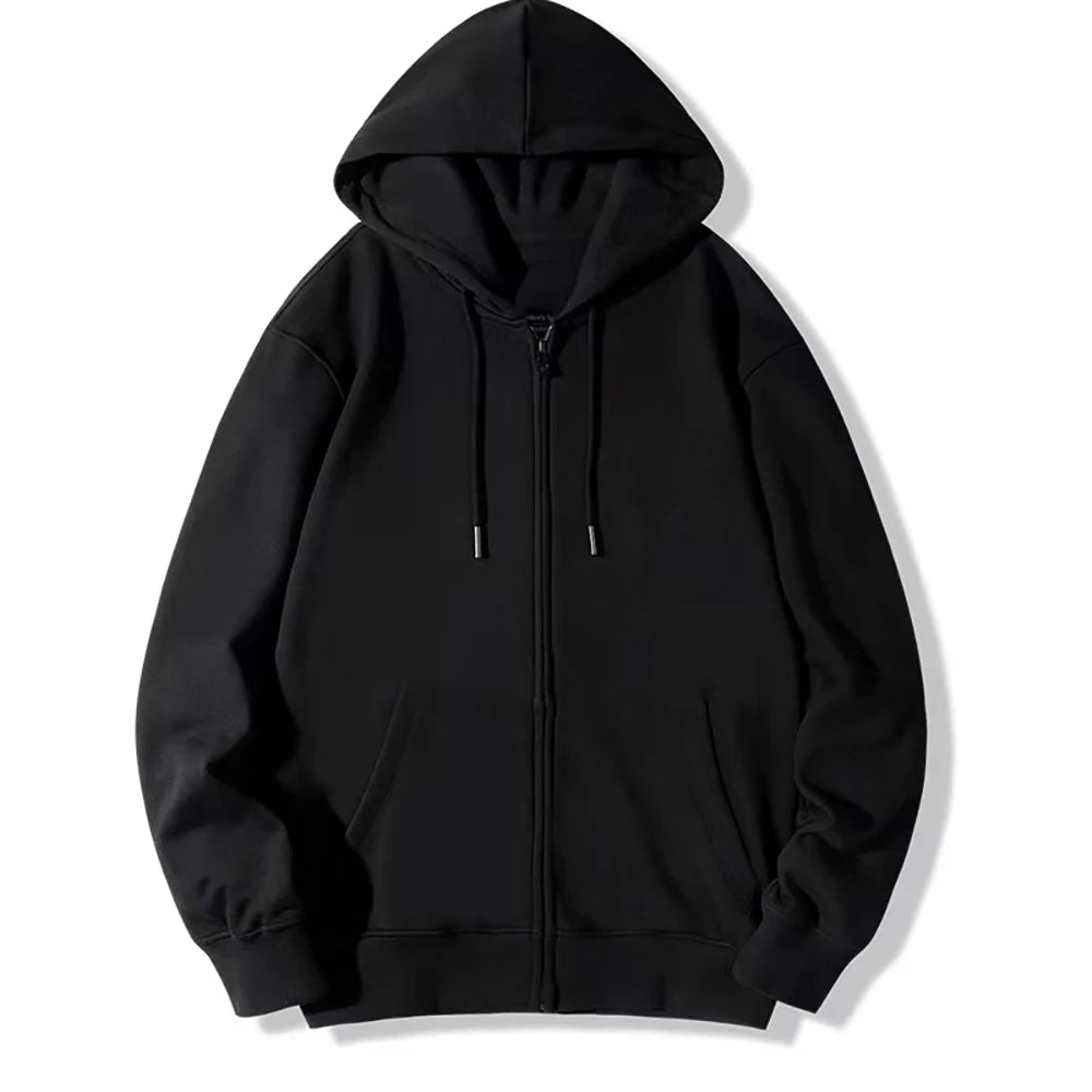 High Street Hoodie Men Retro Zip Up Long Sleeve Loose Jacket Coats Streetwear