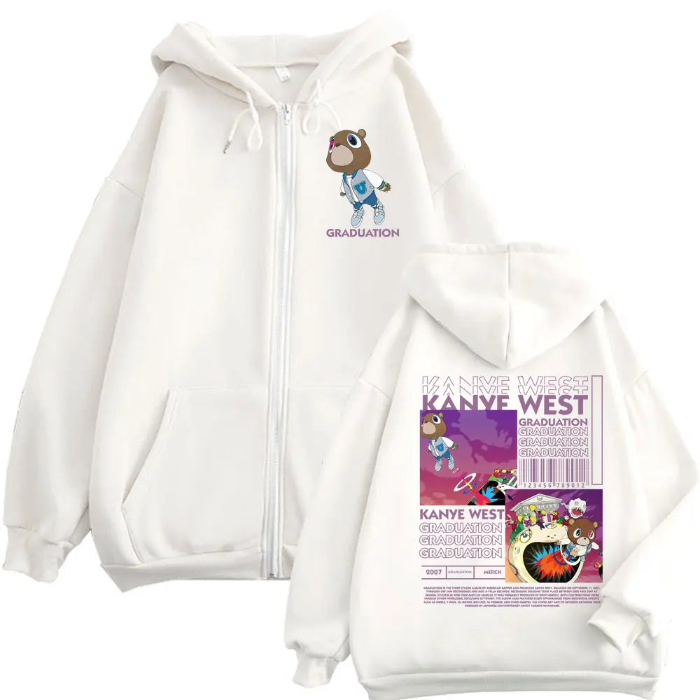 Rapper Kanye West Graduation Graphic Zipper Hoodie Men Women Harajuku Hip Hop Sweatshirts Fashion