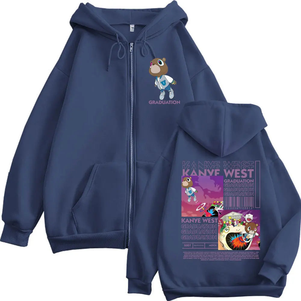 Rapper Kanye West Graduation Graphic Zipper Hoodie Men Women Harajuku Hip Hop Sweatshirts Fashion