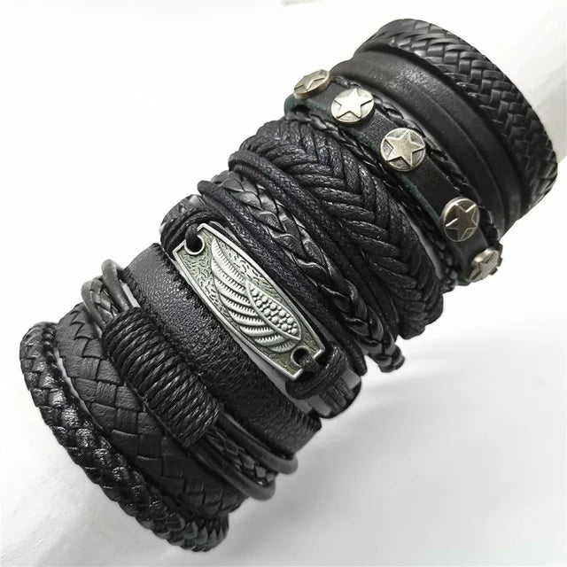 10 Pcs/set Black Wrap Woven New Fashion Handmade Men Bracelets