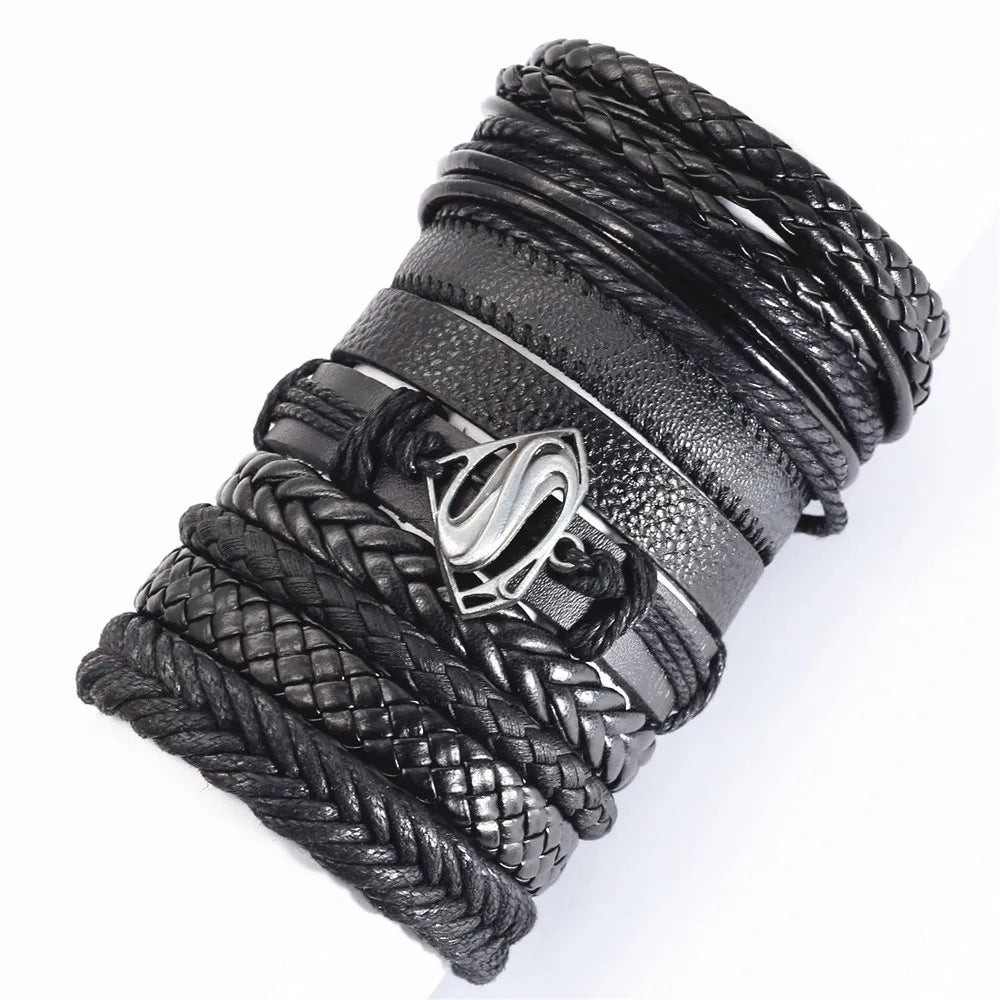10 Pcs/set Black Wrap Woven New Fashion Handmade Men Bracelets