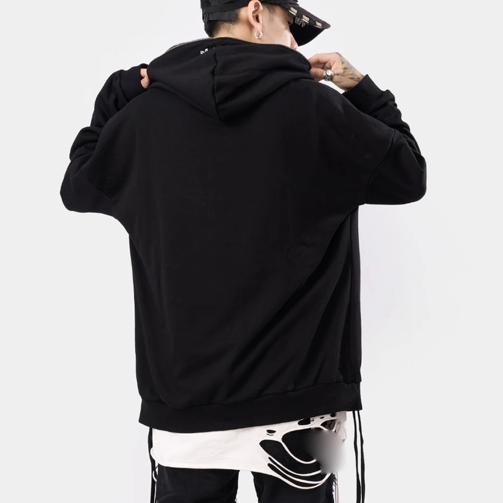 High Street Hoodie Men Retro Zip Up Long Sleeve Loose Jacket Coats Streetwear