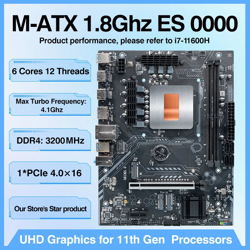 M-ATX DIY Gaming Computer Motherboard CPU Combo Interposer 1.8Ghz ES 0000(Refer To Kit i7 11600H)6C12T 4.1GHz DDR4 RAM placa mãe