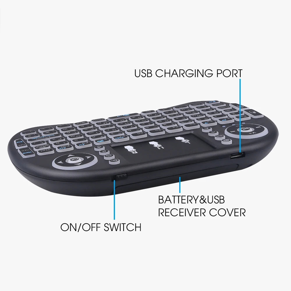 2.4G Wireless Keyboard Backlit Mini Keyboard English Russian Language Air Mouse with Touchpad for Laptop Android Windows Mac OS