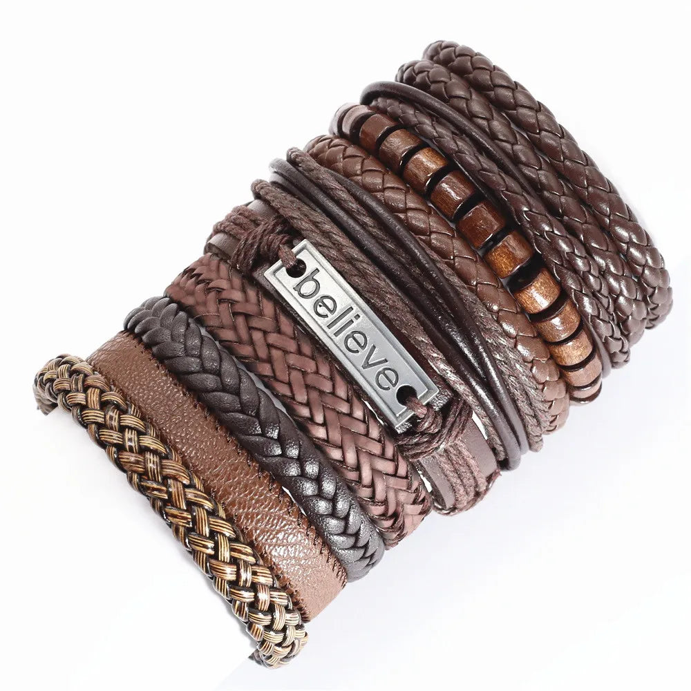 10 Pcs/set Black Wrap Woven New Fashion Handmade Men Bracelets