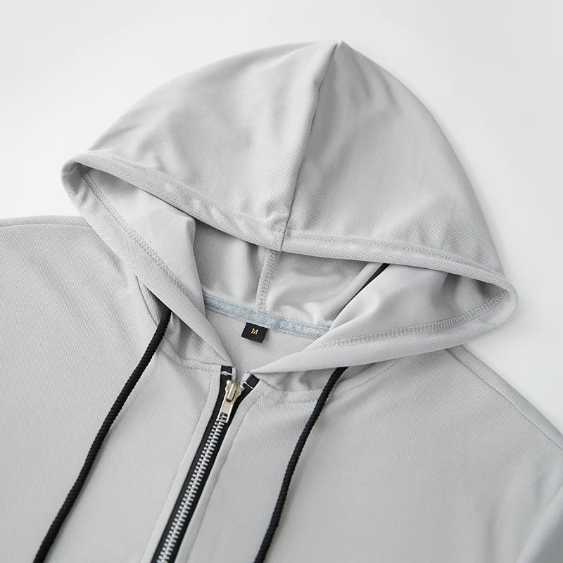 Summer Hoodies for Men with Drawstring Solid Casual Hoodie Sweatshirts Zip up Short Sleeve Pullovers Hooded T-Shirt