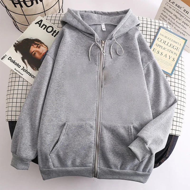 High Street Hoodie Men Retro Zip Up Long Sleeve Loose Jacket Coats Streetwear