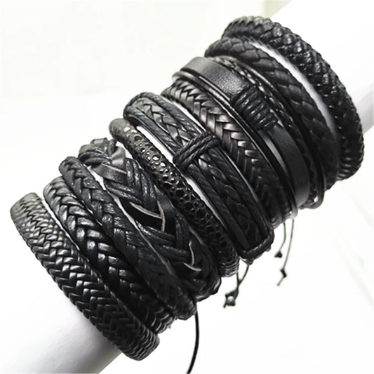 10 Pcs/set Black Wrap Woven New Fashion Handmade Men Bracelets