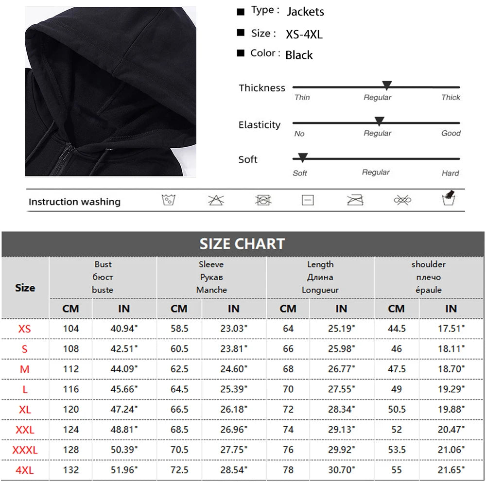 High Street Hoodie Men Retro Zip Up Long Sleeve Loose Jacket Coats Streetwear