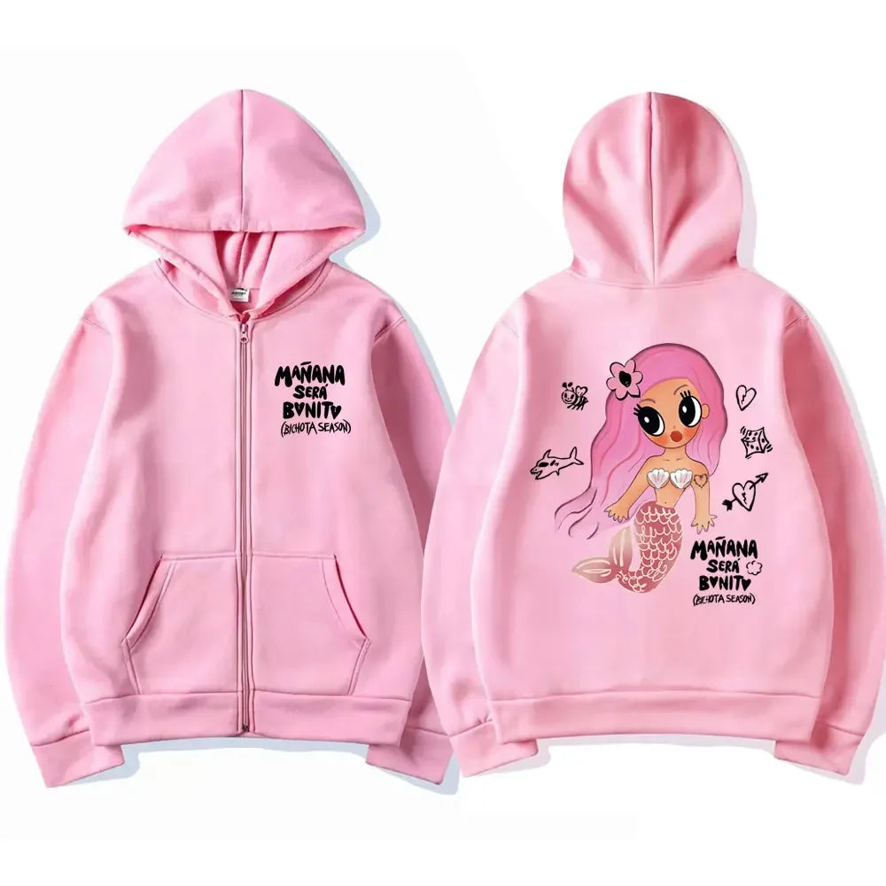 Karol G Bichota Zipper Hoodies Men Women Hip Hop Fashion Sweatshirt Manana Sera Bonito Print Oversized Ieisure Zip Up Hoodie Y2k