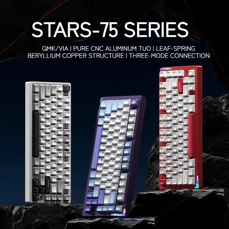 New Weikav Stars-75 Series Three Mode Aluminum Lumps Mechanical Keyboard Leaf Spring+Beryllium Copper Structure Esports Keyboard