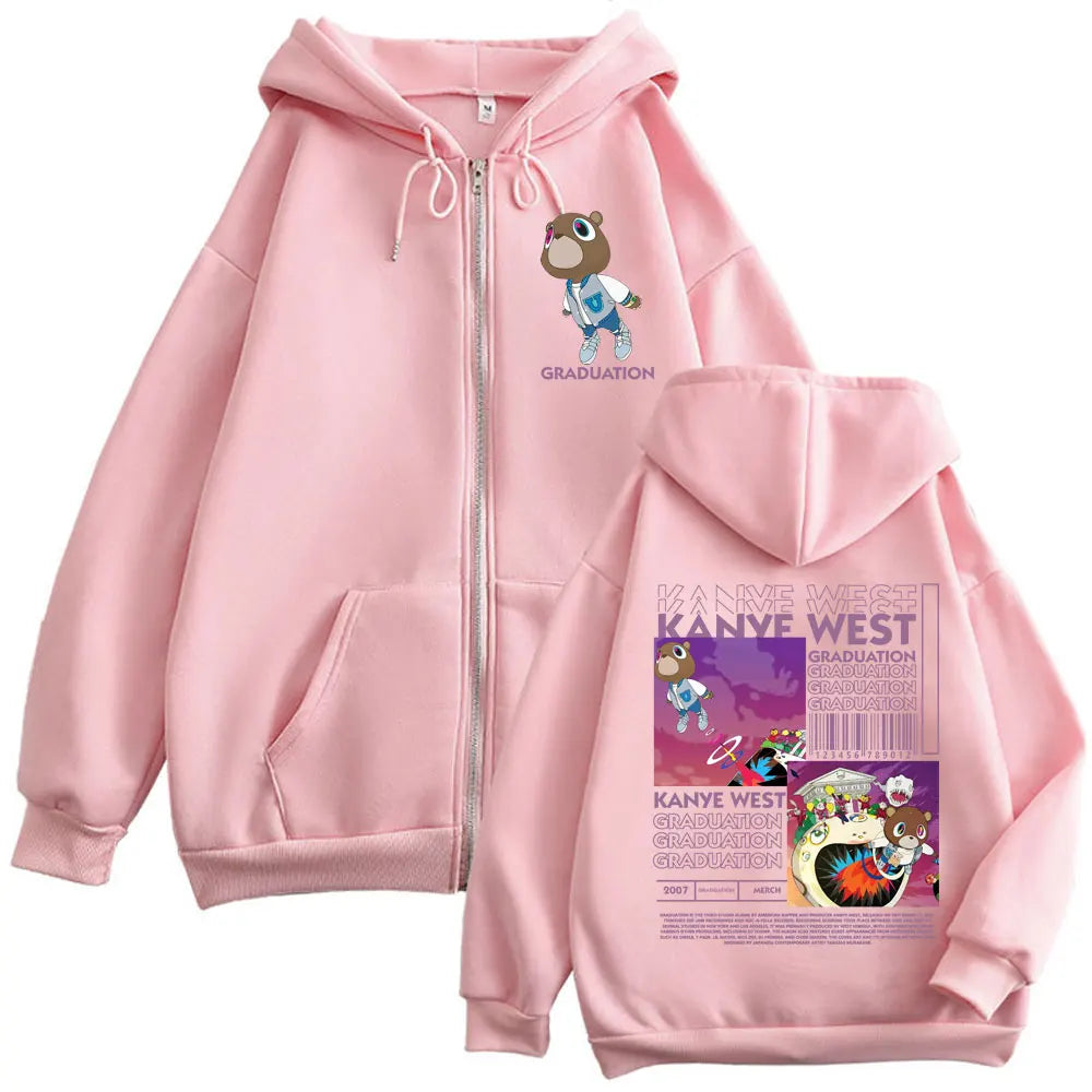 Rapper Kanye West Graduation Graphic Zipper Hoodie Men Women Harajuku Hip Hop Sweatshirts Fashion
