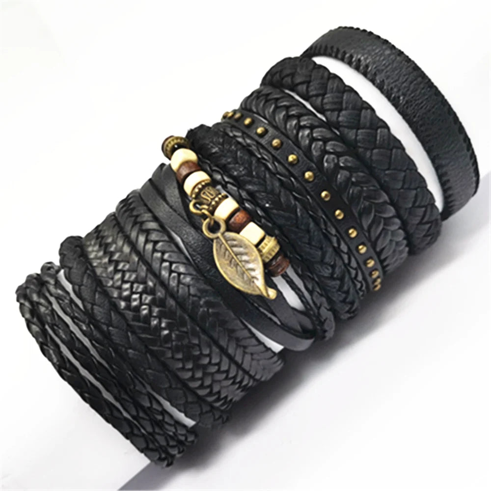 10 Pcs/set Black Wrap Woven New Fashion Handmade Men Bracelets