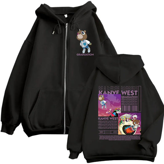 Rapper Kanye West Graduation Graphic Zipper Hoodie Men Women Harajuku Hip Hop Sweatshirts Fashion
