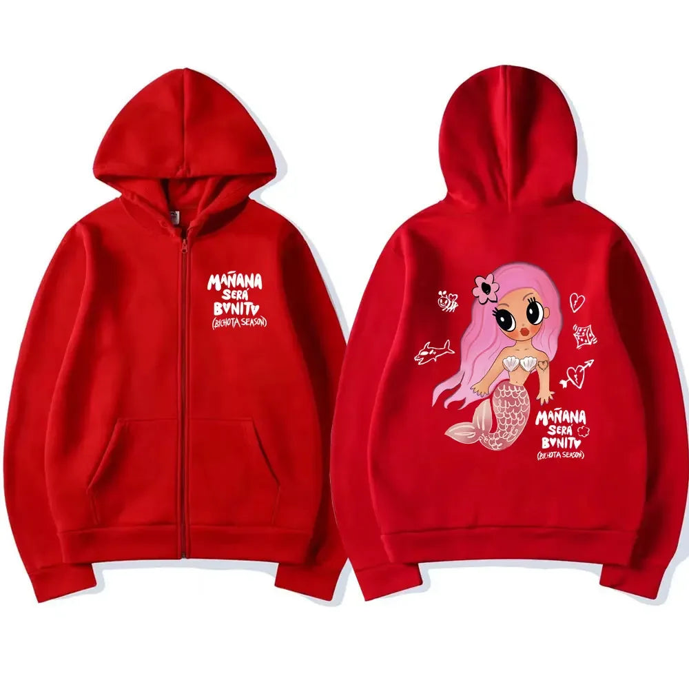 Karol G Bichota Zipper Hoodies Men Women Hip Hop Fashion Sweatshirt Manana Sera Bonito Print Oversized Ieisure Zip Up Hoodie Y2k
