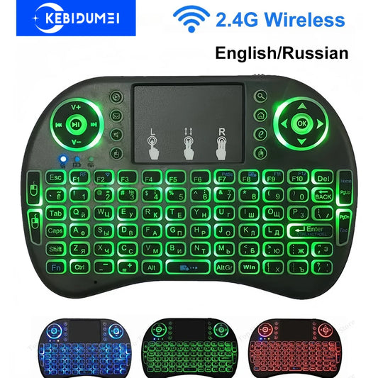2.4G Wireless Keyboard Backlit Mini Keyboard English Russian Language Air Mouse with Touchpad for Laptop Android Windows Mac OS