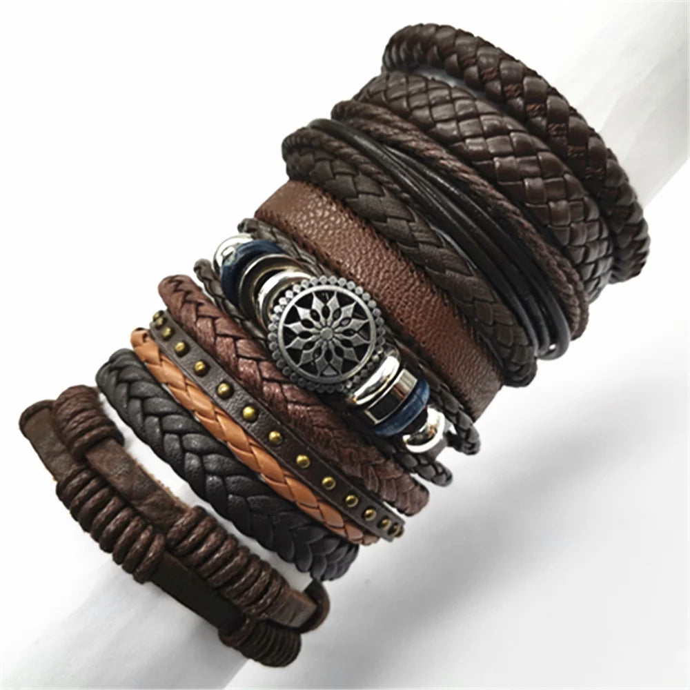 10 Pcs/set Black Wrap Woven New Fashion Handmade Men Bracelets