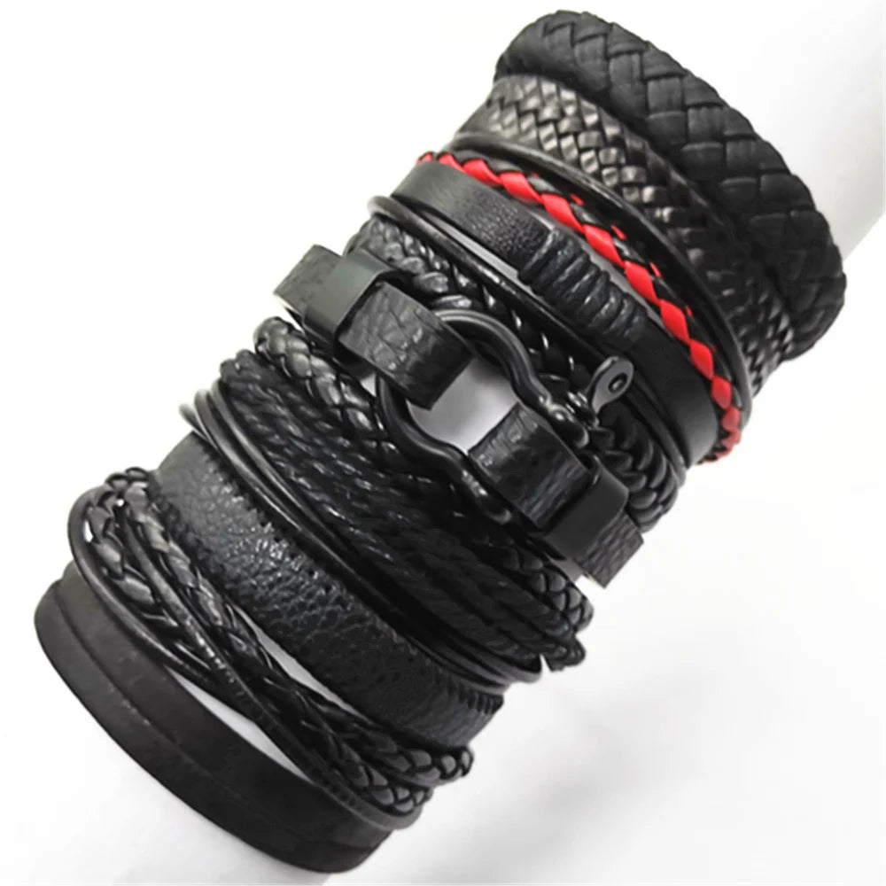 10 Pcs/set Black Wrap Woven New Fashion Handmade Men Bracelets
