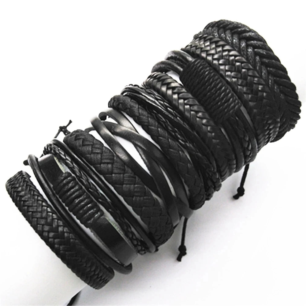 10 Pcs/set Black Wrap Woven New Fashion Handmade Men Bracelets