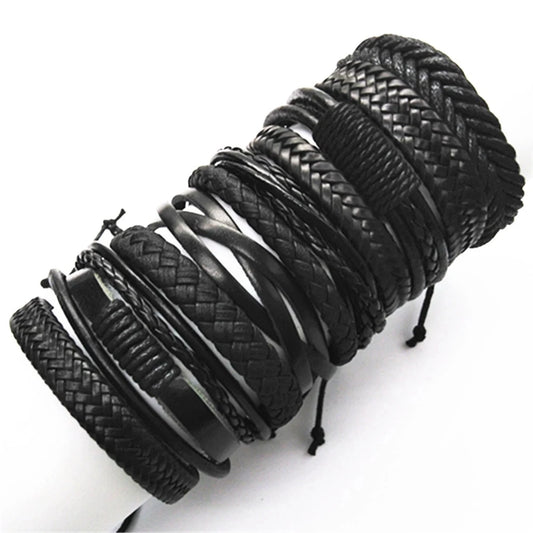 10 Pcs/set Black Wrap Woven New Fashion Handmade Men Bracelets