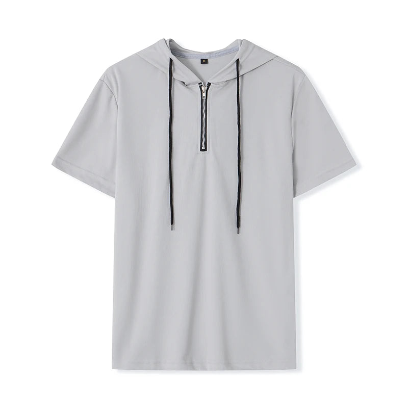 Summer Hoodies for Men with Drawstring Solid Casual Hoodie Sweatshirts Zip up Short Sleeve Pullovers Hooded T-Shirt