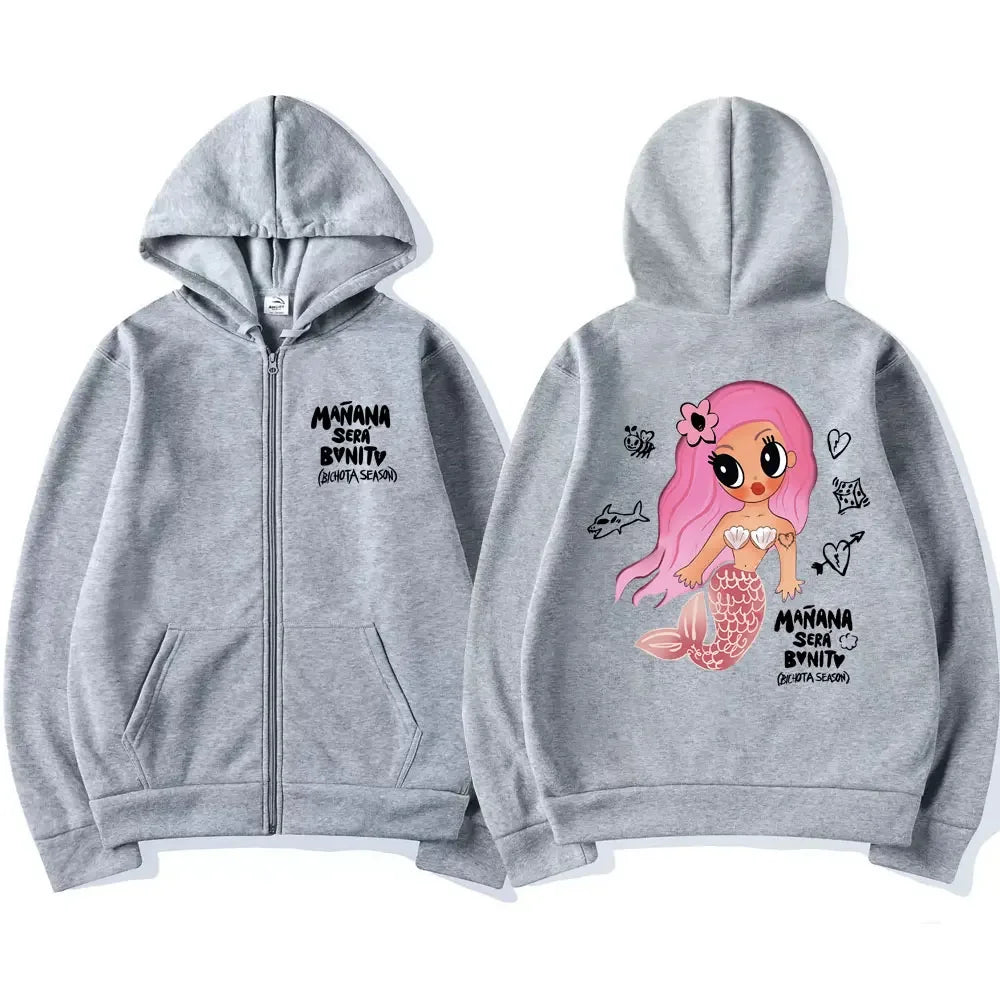 Karol G Bichota Zipper Hoodies Men Women Hip Hop Fashion Sweatshirt Manana Sera Bonito Print Oversized Ieisure Zip Up Hoodie Y2k