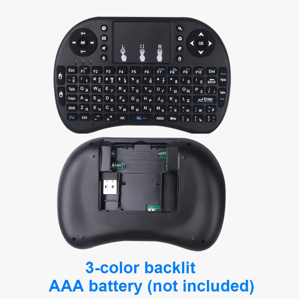 2.4G Wireless Keyboard Backlit Mini Keyboard English Russian Language Air Mouse with Touchpad for Laptop Android Windows Mac OS