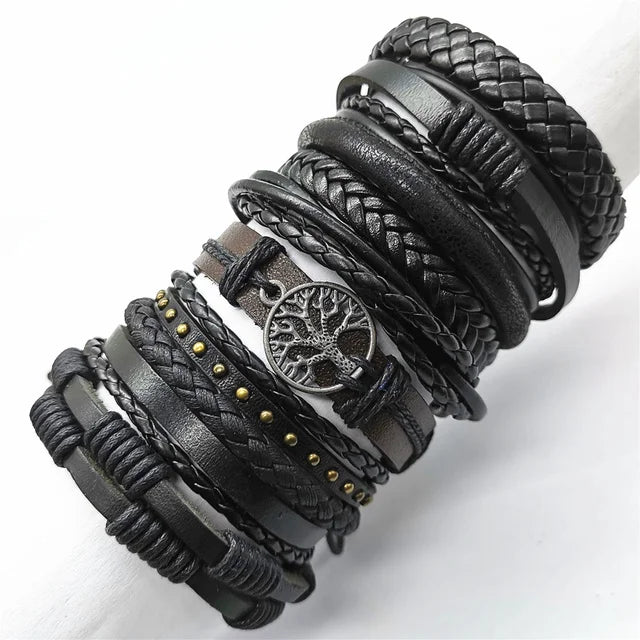 10 Pcs/set Black Wrap Woven New Fashion Handmade Men Bracelets