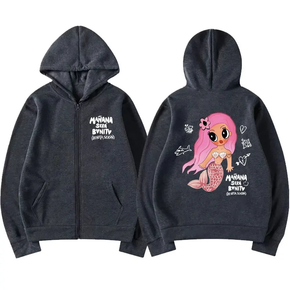 Karol G Bichota Zipper Hoodies Men Women Hip Hop Fashion Sweatshirt Manana Sera Bonito Print Oversized Ieisure Zip Up Hoodie Y2k