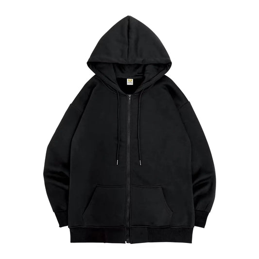 High Street Hoodie Men Retro Zip Up Long Sleeve Loose Jacket Coats Streetwear