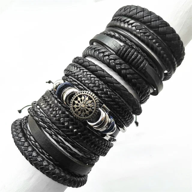 10 Pcs/set Black Wrap Woven New Fashion Handmade Men Bracelets
