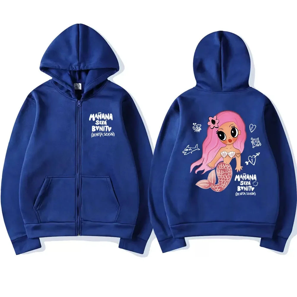 Karol G Bichota Zipper Hoodies Men Women Hip Hop Fashion Sweatshirt Manana Sera Bonito Print Oversized Ieisure Zip Up Hoodie Y2k