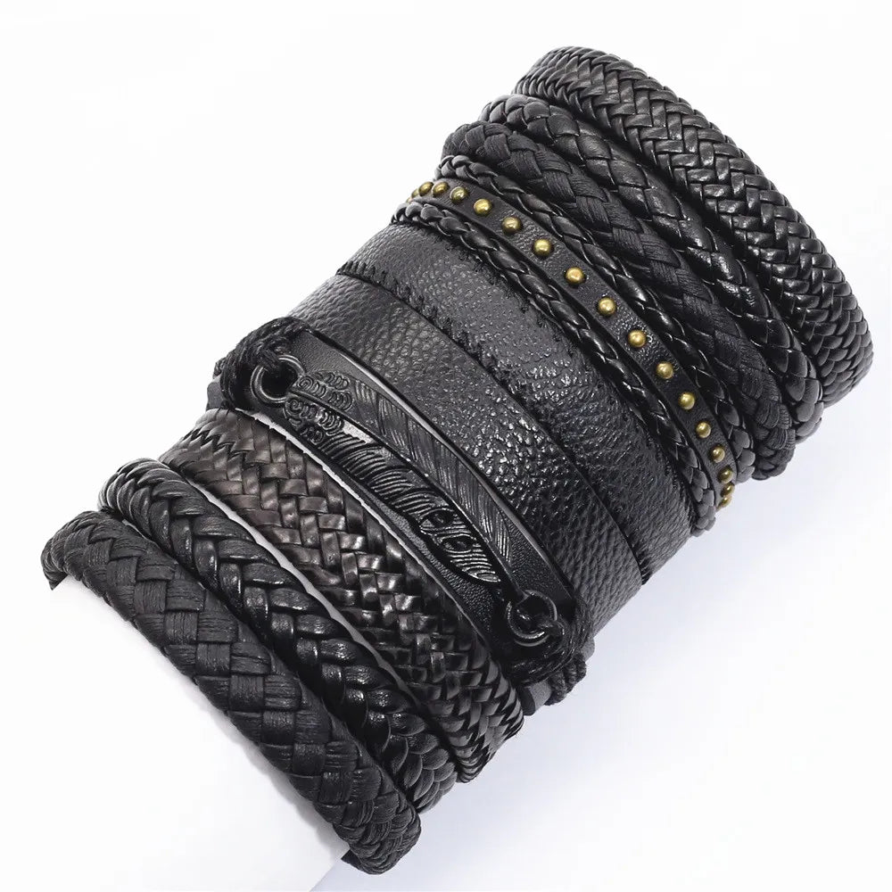 10 Pcs/set Black Wrap Woven New Fashion Handmade Men Bracelets